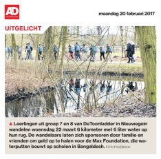 2017 - Wandelen voor Water Algemeen Dagblad 20 feb