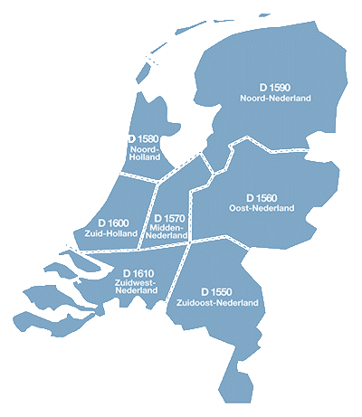 Kaart met de districten van Rotary in Nederland